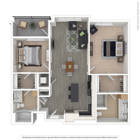 Floor plan for 2 beds, 2 baths, 1016 sqft